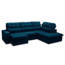 Sofá 4 Lugares Retrátil e Reclinável Arezzo com Chaise Direito Veludo Azul