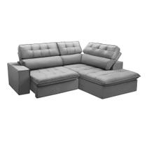 Sofá 4 Lugares Retrátil e Reclinável Arezzo com Chaise Direito Veludo Prata