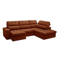 Sofá 4 Lugares Retrátil e Reclinável Arezzo com Chaise Direito Veludo Terracota