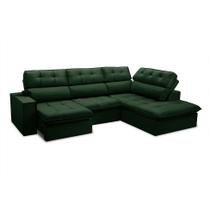 Sofá 4 Lugares Retrátil e Reclinável Arezzo com Chaise Direito Veludo Verde Sofá 4 Lugares Retrátil e Reclinável Arezzo com Chaise Direito Veludo Verde