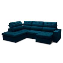 Sofá 4 Lugares Retrátil e Reclinável Arezzo com Chaise Esquerdo Veludo Azul