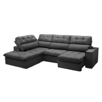 Sofá 4 Lugares Retrátil e Reclinável Arezzo com Chaise Esquerdo Veludo Chumbo
