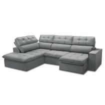 Sofá 4 Lugares Retrátil e Reclinável Arezzo com Chaise Esquerdo Veludo Prata