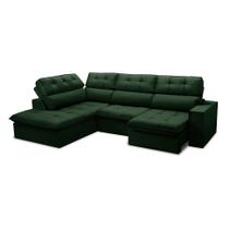 Sofá 4 Lugares Retrátil e Reclinável Arezzo com Chaise Esquerdo Veludo Verde