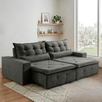 Sofá 4 Lugares Retrátil e Reclinável França Suede Cinza