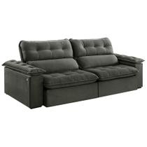 Sofá 4 Lugares Retrátil e Reclinável Jobi com USB Veludo Cinza 254 cm Sofá 4 Lugares Retrátil e Reclinável Jobi com USB Veludo Cinza 254 cm
