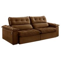 Sofá 4 Lugares Retrátil e Reclinável Jobi com USB Veludo Marrom 254 cm Sofá 4 Lugares Retrátil e Reclinável Jobi com USB Veludo Marrom 254 cm