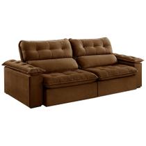 Sofá 4 Lugares Retrátil e Reclinável Jobi Veludo Marrom 254 cm