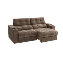Sofá 4 Lugares Retrátil e Reclinável Premier Molas Veludo Marrom 261 cm Sofá 4 Lugares Retrátil e Reclinável Premier Molas Veludo Marrom 261 cm