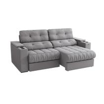 Sofá 4 Lugares Retrátil e Reclinável Premier Molas Veludo Titânio 261 cm