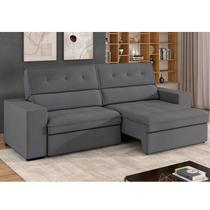 Sofá 4 Lugares Retrátil e Reclinável Veludo Soft 250cm Grécia Cinza Grafite Sofá 4 Lugares Retrátil e Reclinável Veludo Soft 250cm Grécia Cinza Grafite