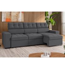 Sofá 4 Lugares Retrátil e Reclinável Veludo Soft 290cm Grécia Cinza Grafite Sofá 4 Lugares Retrátil e Reclinável Veludo Soft 290cm Grécia Cinza Grafite