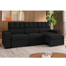 Sofá 4 Lugares Retrátil e Reclinável Veludo Soft 290cm Grécia Preto Sofá 4 Lugares Retrátil e Reclinável Veludo Soft 290cm Grécia Preto