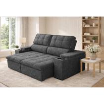 Sofá 4 Lugares Retrátil Reclinável 250cm Linho Aveludado USB Pluma Ferguile