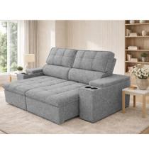 Sofá 4 Lugares Retrátil Reclinável 250cm Linho Aveludado USB Pluma Ferguile