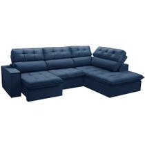Sofá 4 Lugares Retrátil Reclinável Chaise Direito 288cm Solin F04 Veludo Azul - Lyam Decor Sofá 4 Lugares Retrátil Reclinável Chaise Direito 288cm Solin F04 Veludo Azul - Lyam Decor