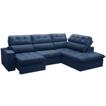 Sofá 4 Lugares Retrátil Reclinável Chaise Direito 288cm Solin F04 Veludo Azul - Lyam Decor Sofá 4 Lugares Retrátil Reclinável Chaise Direito 288cm Solin F04 Veludo Azul - Lyam Decor