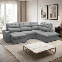 Sofá 4 Lugares Retrátil Reclinável Chaise Direito 288cm Solin F04 Veludo Cinza - Lyam Decor Sofá 4 Lugares Retrátil Reclinável Chaise Direito 288cm Solin F04 Veludo Cinza - Lyam Decor