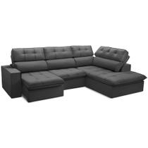 Sofá 4 Lugares Retrátil Reclinável Chaise Direito 288cm Solin F04 Veludo Grafite - Lyam Decor Sofá 4 Lugares Retrátil Reclinável Chaise Direito 288cm Solin F04 Veludo Grafite - Lyam Decor