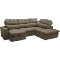 Sofá 4 Lugares Retrátil Reclinável Chaise Direito 288cm Solin F04 Veludo Marrom Claro - Lyam Decor Sofá 4 Lugares Retrátil Reclinável Chaise Direito 288cm Solin F04 Veludo Marrom Claro - Lyam Decor