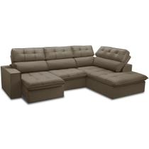 Sofá 4 Lugares Retrátil Reclinável Chaise Direito 288cm Solin F04 Veludo Marrom Claro - Lyam Decor Sofá 4 Lugares Retrátil Reclinável Chaise Direito 288cm Solin F04 Veludo Marrom Claro - Lyam Decor