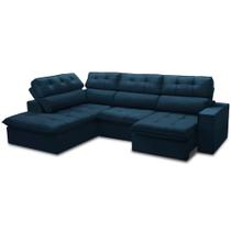 Sofá 4 Lugares Retrátil Reclinável Chaise Esquerdo 288cm Solin F04 Veludo Azul - Lyam Decor Sofá 4 Lugares Retrátil Reclinável Chaise Esquerdo 288cm Solin F04 Veludo Azul - Lyam Decor