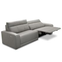 Sofá 4 Lugares Rettrátil Reclinável Elétrico 284cm Mazi L06 Couro Cinza - Lyam Decor Sofá 4 Lugares Rettrátil Reclinável Elétrico 284cm Mazi L06 Couro Cinza - Lyam Decor