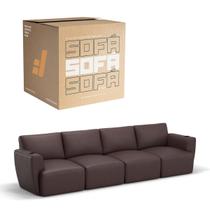Sofá 4 Lugares Sala De Estar em Couro Bovino Modular Damie Na Caixa