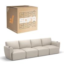 Sofá 4 Lugares Sala De Estar em Couro Bovino Modular Damie Na Caixa
