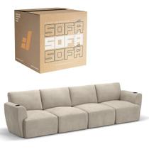 Sofá 4 Lugares Sala De Estar em Tecido Bouclé Modular Damie Na Caixa