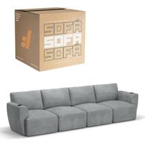 Sofá 4 Lugares Sala De Estar em Tecido Bouclé Modular Damie Na Caixa
