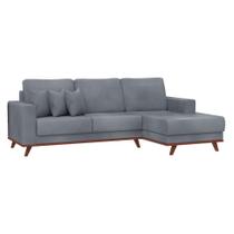 Sofá 4 Lugares Sape com Chaise Direito Veludo Cinza