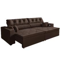 Sofá 4 Lugares Smart 2,62 Metros Marrom Retrátil Reclinável Tecnologia Carregamento 3 portas USB - Sofá na Web