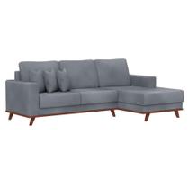 Sofá 4 Lugares Sonda com Chaise Direito Veludo Cinza Sofá 4 Lugares Sonda com Chaise Direito Veludo Cinza