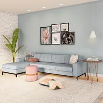 Sofá 4 Lugares Surprised com Chaise Esquerdo Pés e Base em Madeira Linho Cotton Cinza