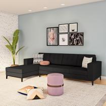 Sofá 4 Lugares Surprised com Chaise Esquerdo Pés e Base em Madeira Linho Cotton Grafite
