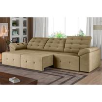 Sofá 5 Lugares 260 Cm Retrátil Reclinável D26 Mola Brasil Suede Bege - SóSofa
