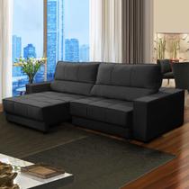 Sofá 5 Lugares 300 Cm Retrátil Reclinável Mola Ensacada Orion Veludo Preto SóSofá