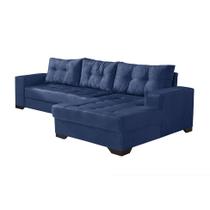 Sofá 5 Lugares Bia com Chaise Direito Suede Azul Marinho