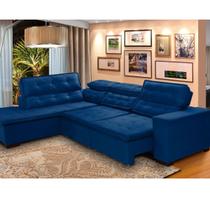 Sofá 5 Lugares Canto Retrátil Reclinável Chaise D 2,80 x 2,20 m Sttilo Azul -MegaSul