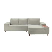 Sofá 5 Lugares com Chaise Direito Clássico com Entrada USB Linho Bege