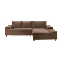 Sofá 5 Lugares com Chaise Direito Clássico com Entrada USB Linho Marrom Sofá 5 Lugares com Chaise Direito Clássico com Entrada USB Linho Marrom