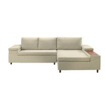 Sofá 5 Lugares com Chaise Direito Clássico com Entrada USB Linho Palha Sofá 5 Lugares com Chaise Direito Clássico com Entrada USB Linho Palha