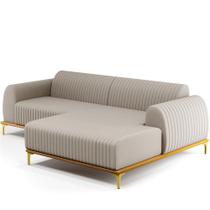 Sofá 5 Lugares com Chaise Direito Para Sala de Estar Molino 300cm D02 Linho Bege C-107 - Lyam Decor