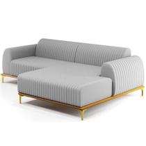 Sofá 5 Lugares com Chaise Direito Para Sala de Estar Molino 320cm D02 Linho Cinza D-315 - Lyam Decor