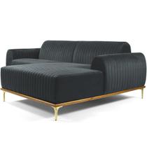 Sofá 5 Lugares com Chaise Direito Para Sala Molino 300 cm D02 Veludo Cinza C-317 - Lyam Decor Sofá 5 Lugares com Chaise Direito Para Sala Molino 300 cm D02 Veludo Cinza C-317 - Lyam Decor