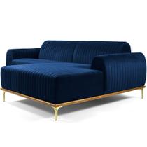 Sofá 5 Lugares com Chaise Direito Para Sala Molino 320 cm D02 Veludo Azul Oxford D-304 - Lyam Decor