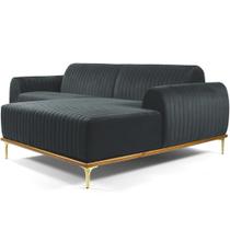 Sofá 5 Lugares com Chaise Direito Para Sala Molino 320 cm D02 Veludo Cinza D-317 - Lyam Decor