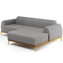 Sofá 5 Lugares com Chaise Direito Sala Estar Molino 300cm D02 Linho Cinza C-416 - Lyam Decor