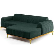 Sofá 5 Lugares com Chaise Direito Sala Estar Molino 320cm D02 Linho Verde Musgo C-123 - Lyam Decor